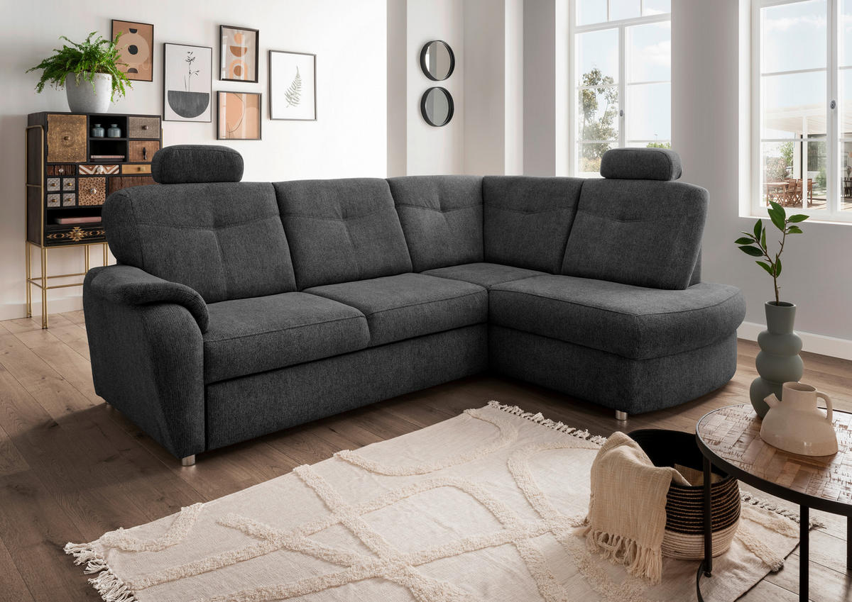 ECKSCHLAFSOFA in Chenille Anthrazit  - Chromfarben/Anthrazit, Modern, Kunststoff/Textil (264/180cm) - Livetastic