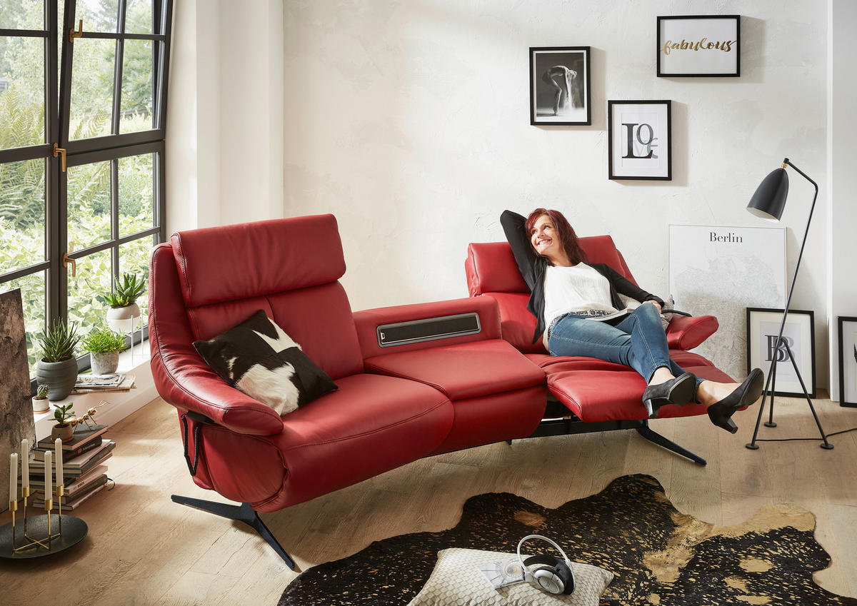 HEIMKINO-SOFA Echtleder Rot  - Anthrazit/Rot, KONVENTIONELL, Leder (254/107/105cm) - Himolla Komfortklass