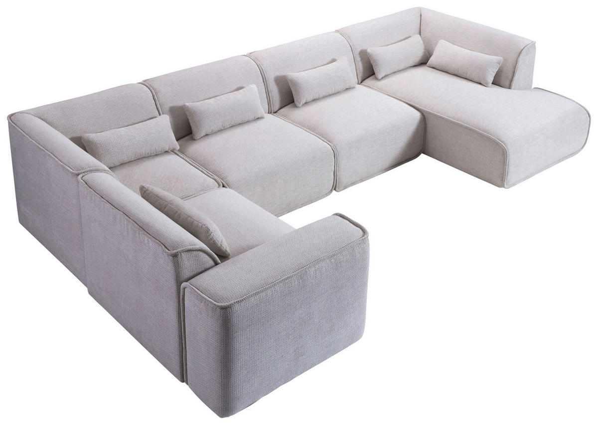 WOHNLANDSCHAFT Flachgewebe Naturfarben  - Schwarz/Naturfarben, Design, Kunststoff/Textil (211/368/165cm) - Lomoco