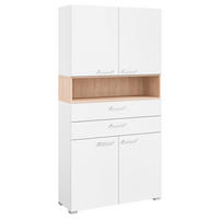 DREHTÜRENSCHRANK 100/213,6/41,9 cm 4-türig Weiß, Eichefarben  - Edelstahlfarben/Eichefarben, Basics, Holzwerkstoff/Metall (100/213,6/41,9cm) - Cantus