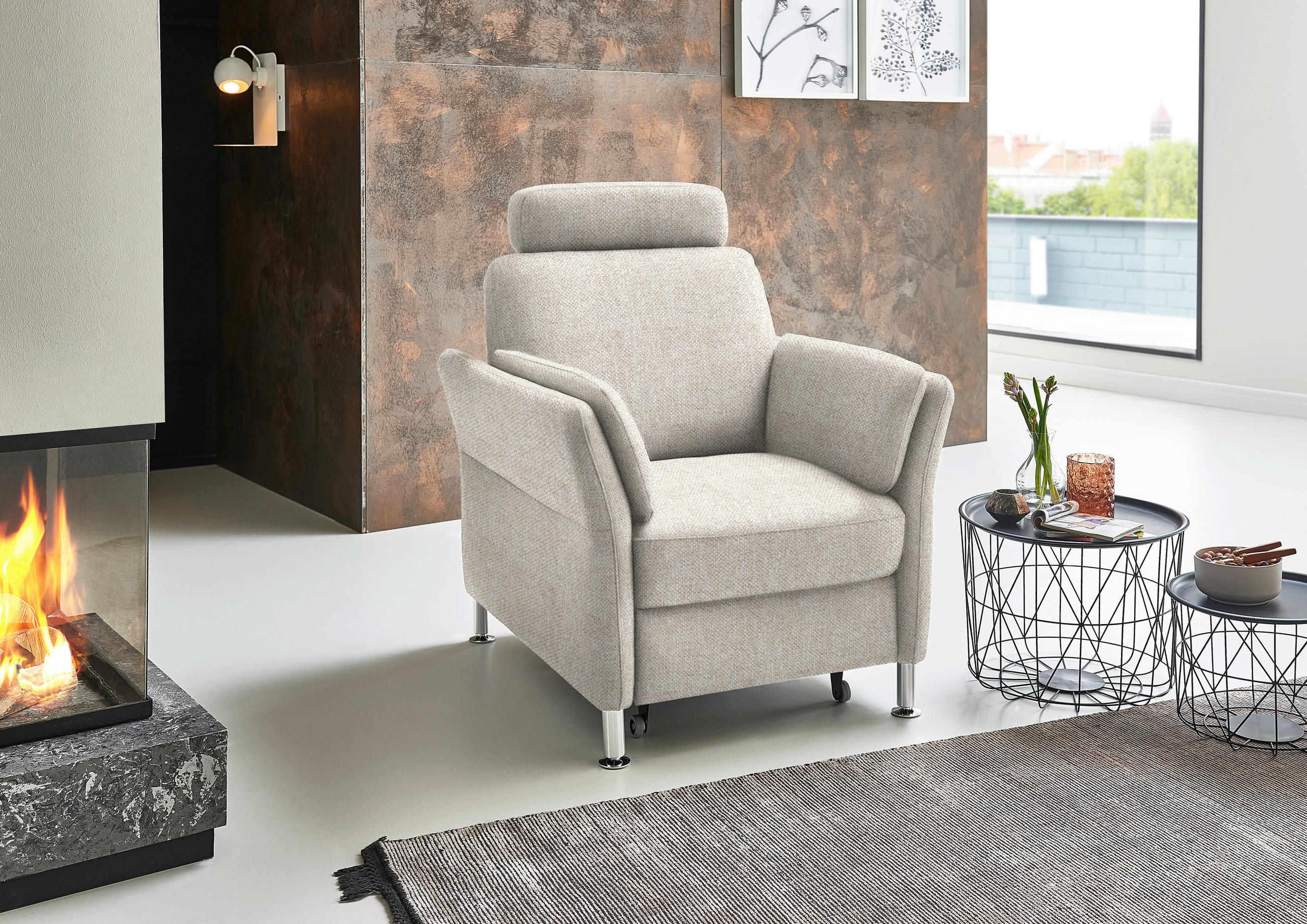 SESSEL in Flachgewebe Beige  - Chromfarben/Beige, Konventionell, Textil/Metall (86/87/93cm) - Beldomo System