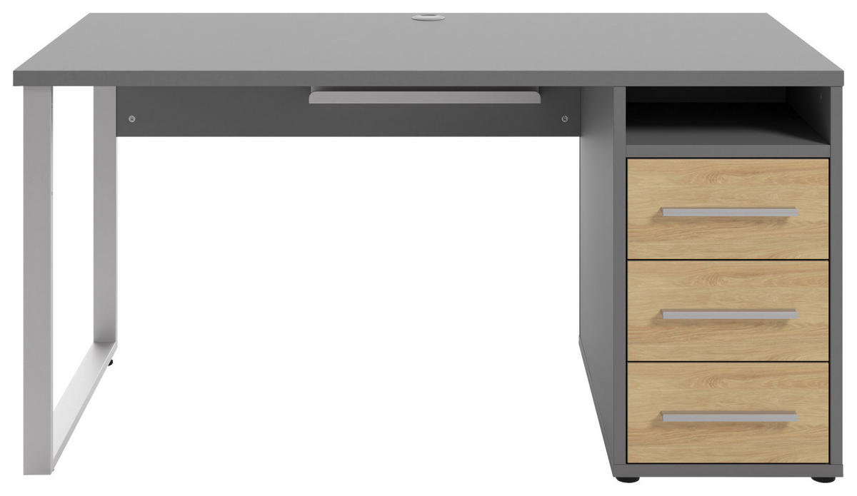 SCHREIBTISCH 150/70/75 cm  in Grau, Hickory  - Silberfarben/Hellgrau, MODERN, Holz/Holzwerkstoff (150/70/75cm)