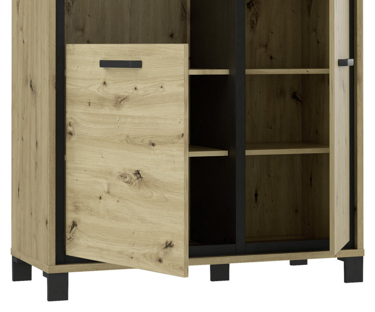 HIGHBOARD  in 101.4/161/41.5 cm  - Eichefarben/Schwarz, Basics, Glas/Holzwerkstoff (101.4/161/41.5cm) - Livetastic