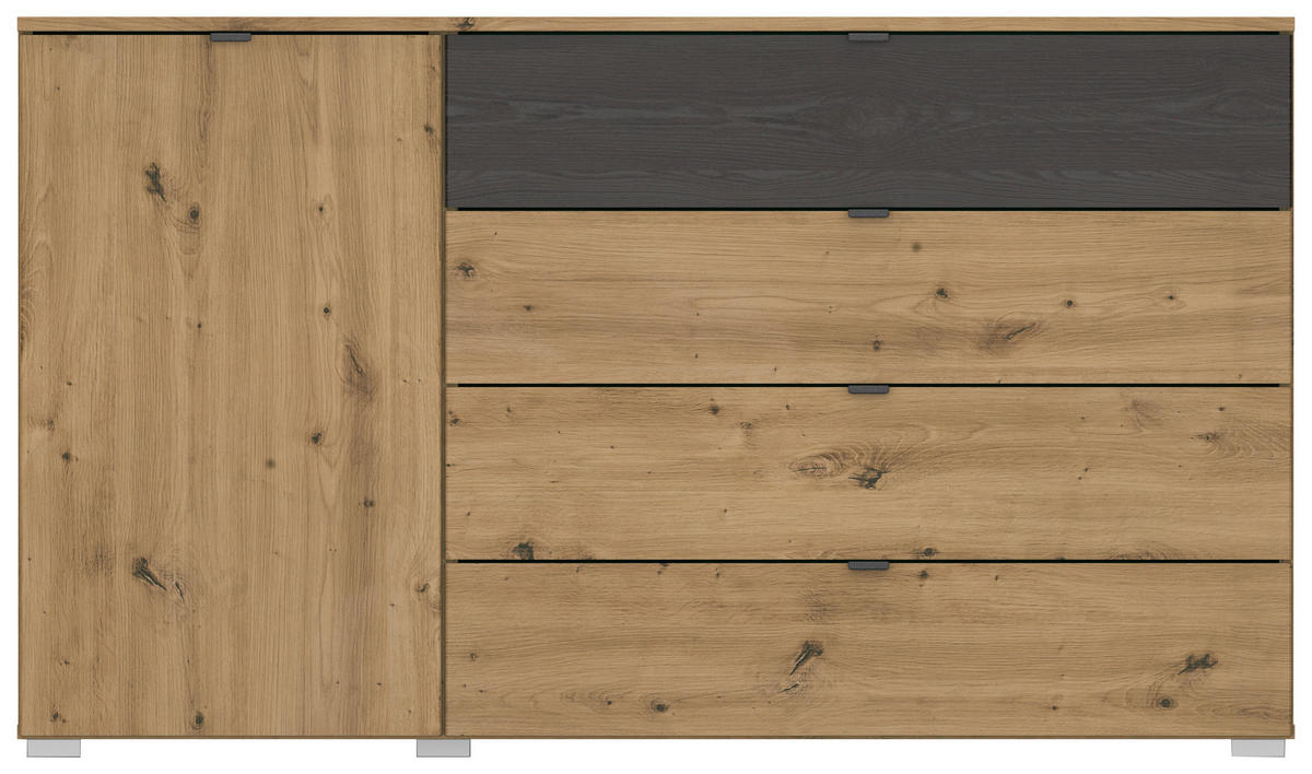 KOMMODE 140/81/42 cm  in Schwarz, Eiche Artisan  - Schwarz/Alufarben, Modern, Holzwerkstoff/Kunststoff (140/81/42cm) - Rauch Möbel