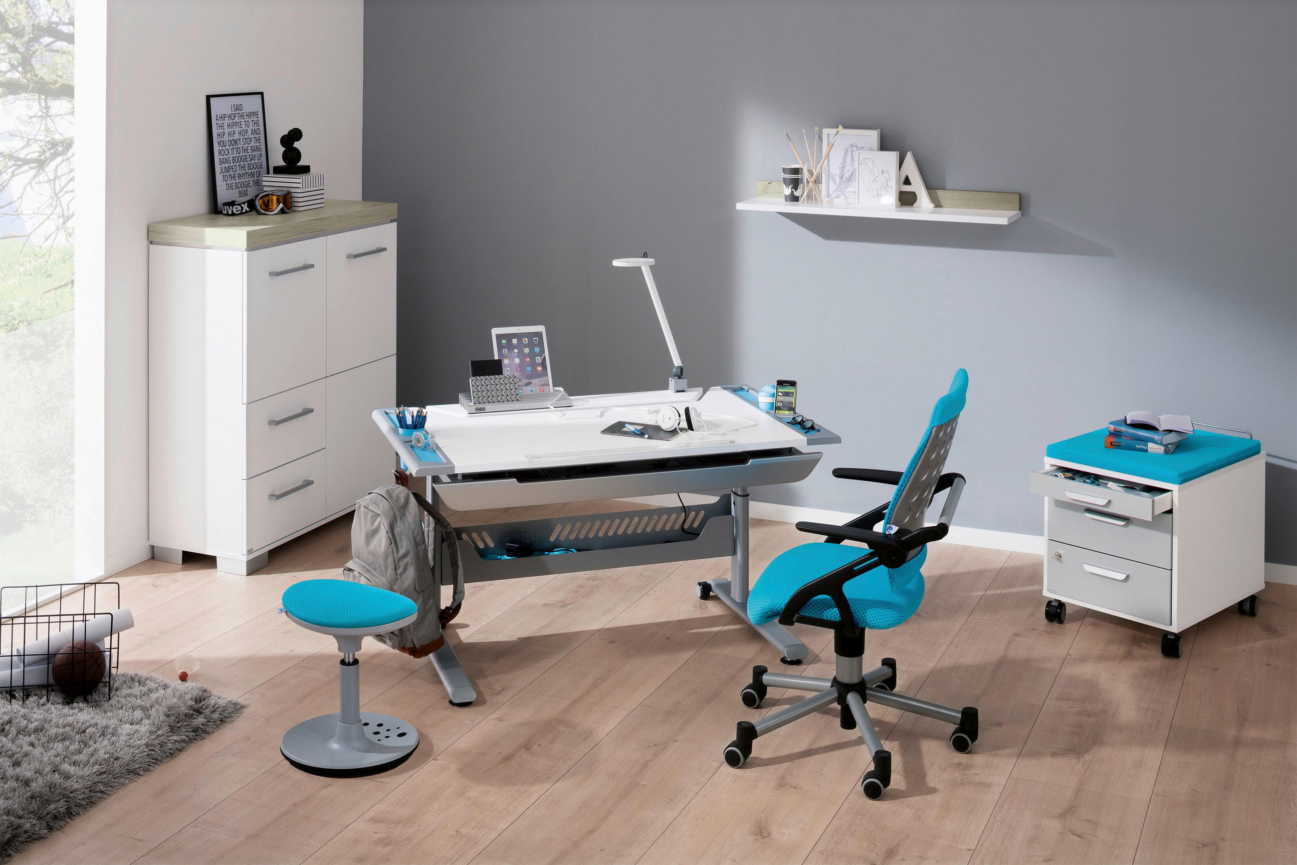 JUGENDSCHREIBTISCH Tablo 120/70/53-79 cm  - Blau/Silberfarben, Design, Holzwerkstoff/Kunststoff (120/70/53-79cm) - Paidi