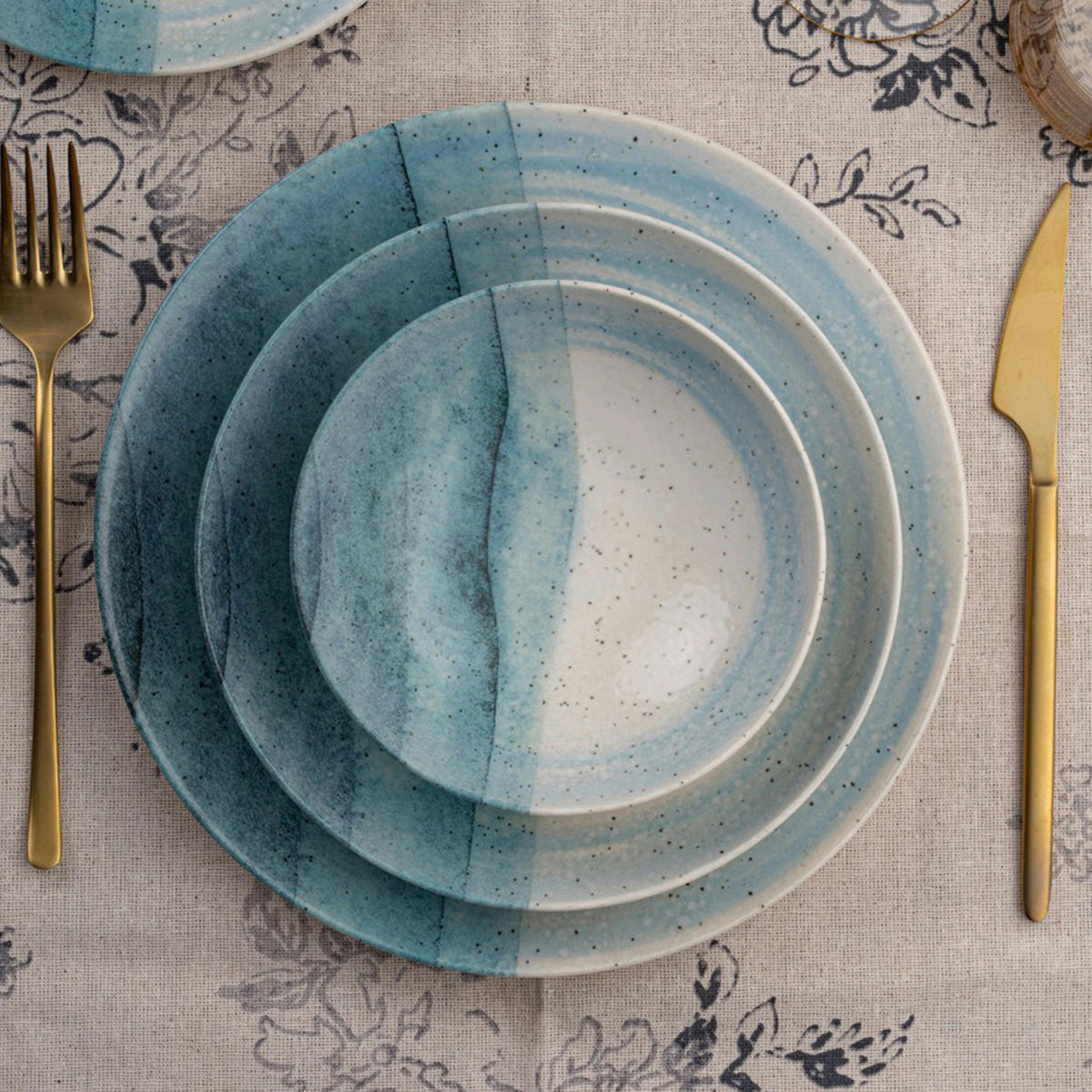 KOMBISERVICE Blau, Hellblau 24-teilig 6 Personen  - Blau/Hellblau, Basics, Keramik (25cm)