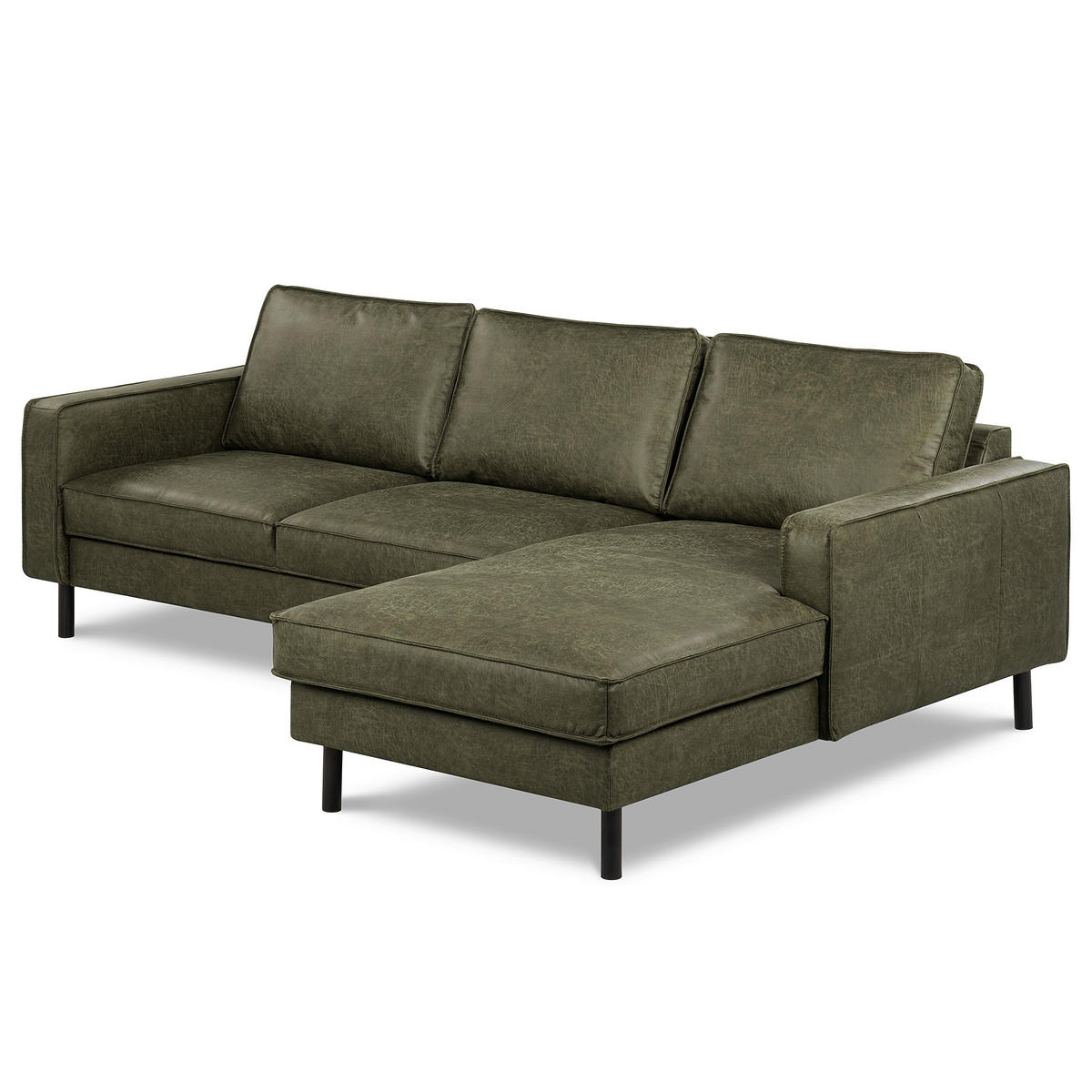 ECKSOFA Grün Echtleder Lederlook Rücken echt  - Schwarz/Grün, Design, Leder/Textil (166/238cm) - Livetastic