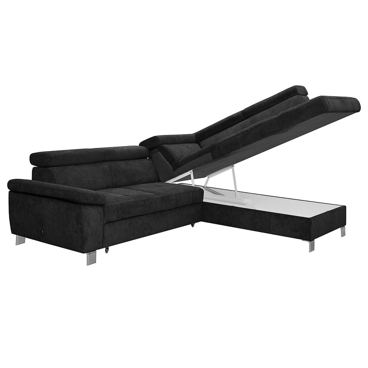 ECKSOFA Schwarz Mikrofaser  - Chromfarben/Schwarz, Design, Textil/Metall (248/208cm) - Livetastic