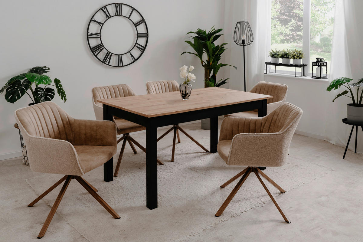 ARMLEHNSTUHL  in Lederlook  - Eichefarben/Beige, KONVENTIONELL, Textil/Metall (58,5/81/60cm) - MID.YOU