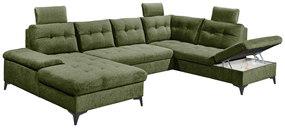 WOHNLANDSCHAFT Olivgrün Webstoff  - Schwarz/Olivgrün, KONVENTIONELL, Kunststoff/Textil (170/324/218cm) - Carryhome