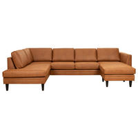 SOFFA i läderimitation brun  - brun/svart, Design, metall/trä (294/85/182-159cm) - Pure Home Comfort