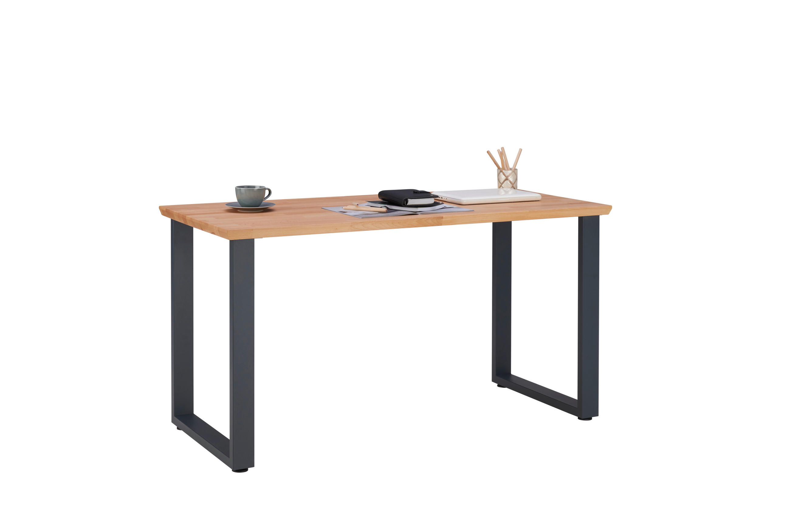 BUREAU 140/65/75 cm  in Buchefarben  - Anthrazit/Buchefarben, Natur, Holz/Metall (140/65/75cm) - Linea Natura