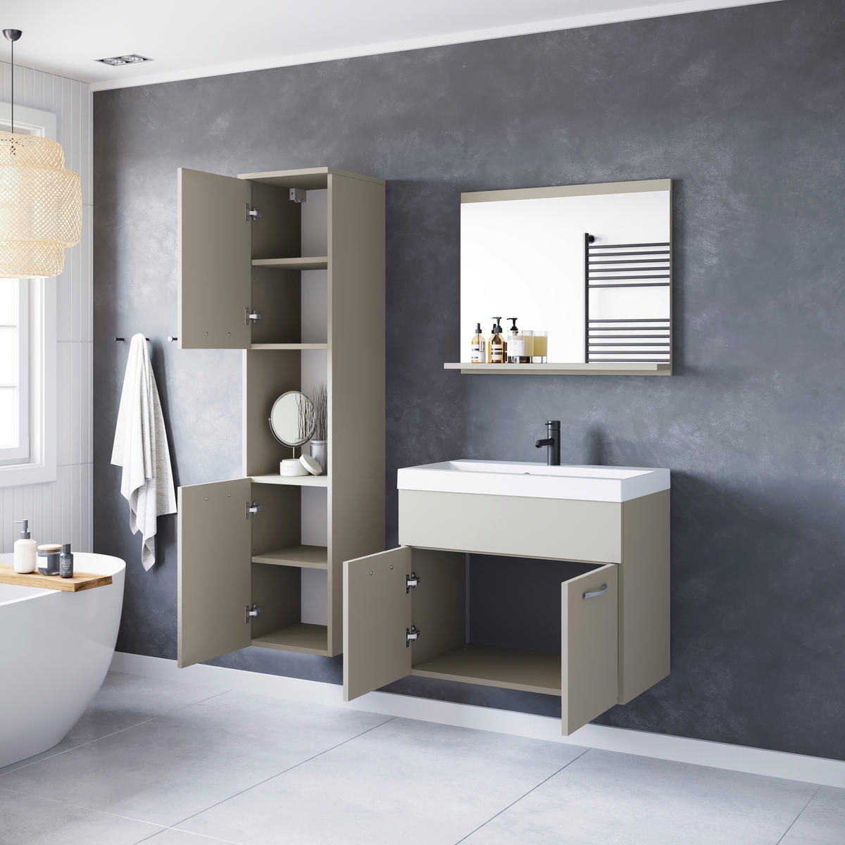 BADEZIMMER 4-teilig  in  - Kaschmir/Beige, LIFESTYLE, Holzwerkstoff/Metall (90,2/132,8/35cm) - P & B