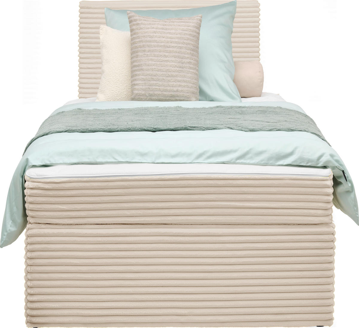 BOXBETT 100/200 cm,  in Beige, H3 = fest  - Beige/Schwarz, MODERN, Holz/Textil (100/200cm) - MID.YOU