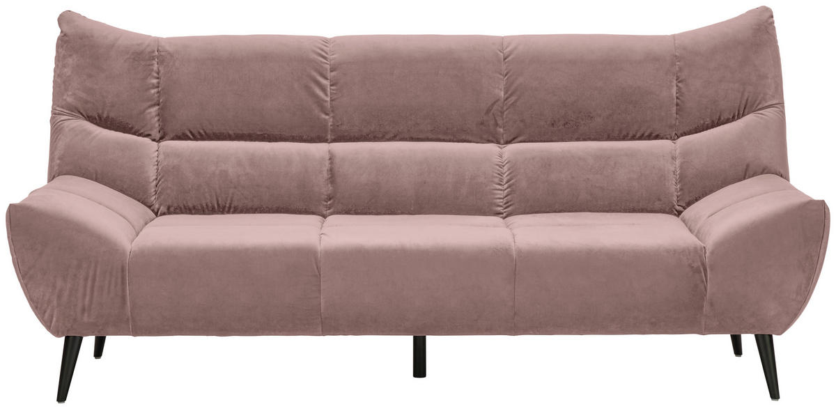 3-SITZER-SOFA Mikrofaser Altrosa  - Schwarz/Altrosa, Design, Textil/Metall (222/106/99cm) - Xora