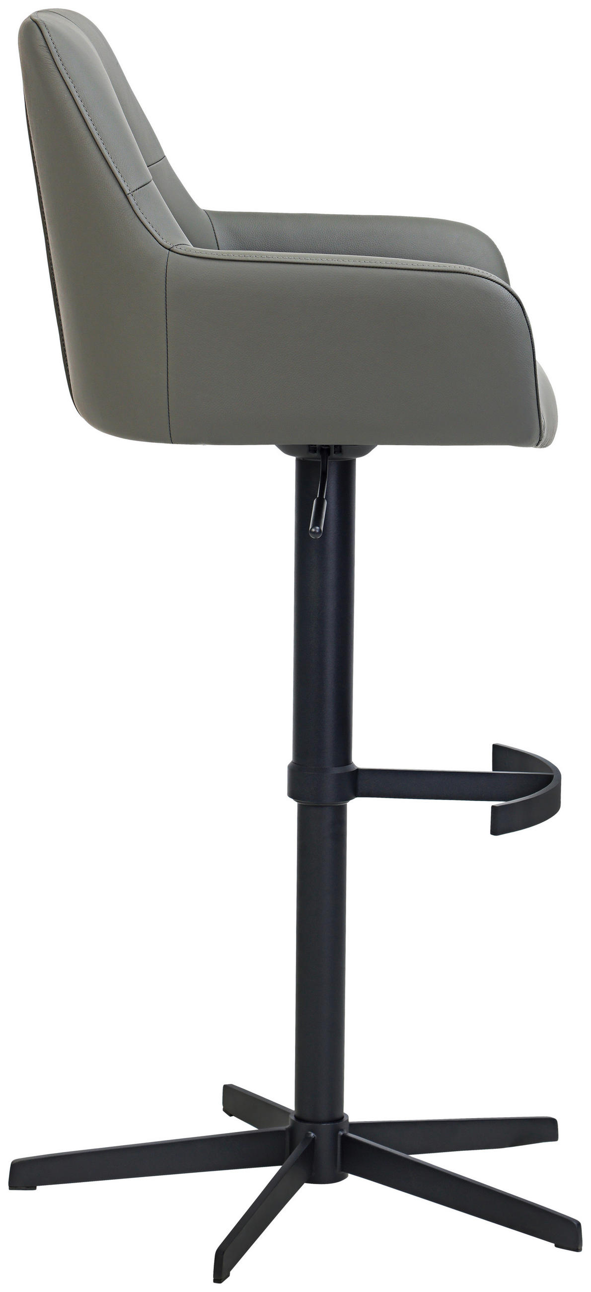 BARHOCKER Echtleder Anthrazit Eisen Sitzfläche 360° drehbar, inklusive Armlehnen  - Anthrazit/Schwarz, Design, Leder/Metall (55/90-116/53cm) - Novel