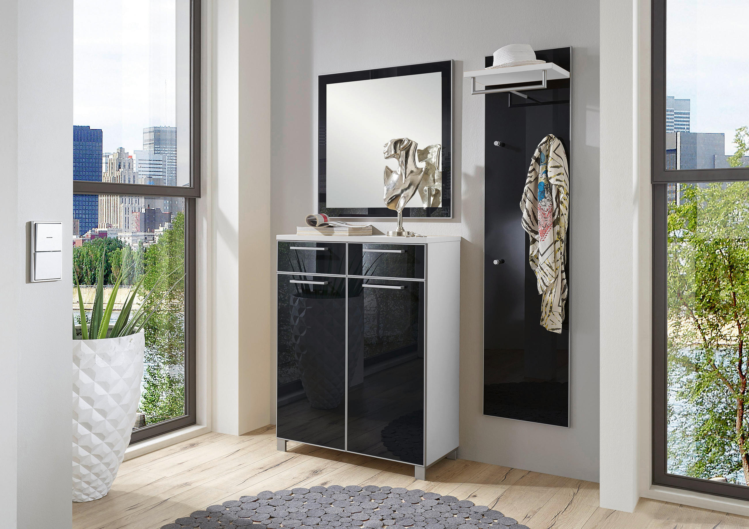 GARDEROBE 3-teilig in 135/195/37 cm - Anthrazit/Weiß, Design, Glas/Holzwerkstoff (135/195/37cm)