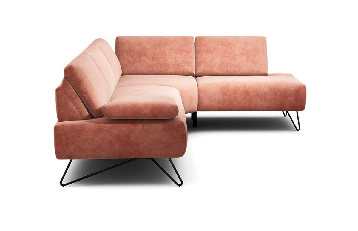 ECKSOFA Cosy Rosa Samt  - Schwarz/Rosa, Design, Textil/Metall (248-263/193cm) - SENSOO
