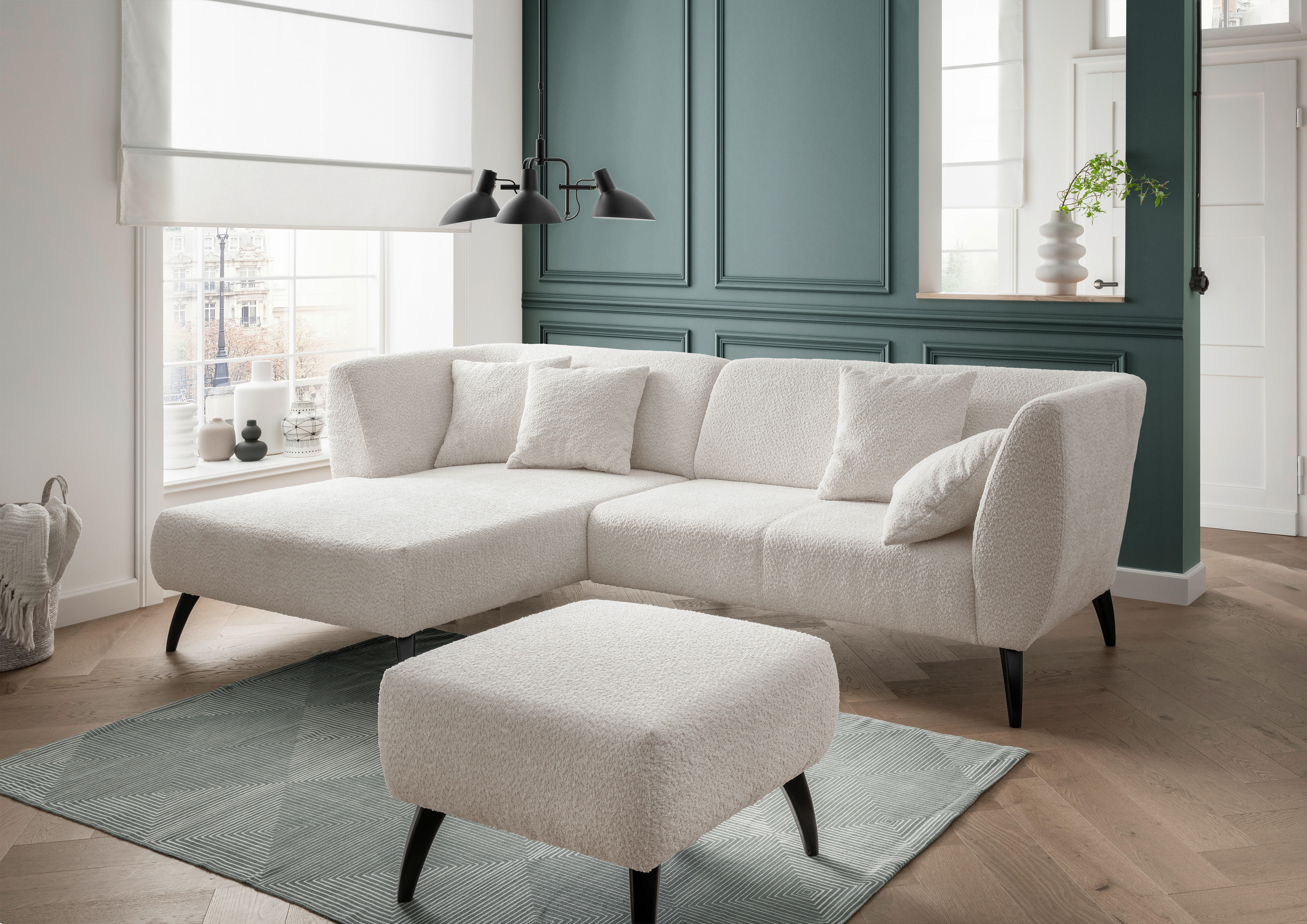 ECKSOFA in Bouclé Weiss  - Weiss/Schwarz, Modern, Holz/Textil (160/264cm) - MID.YOU