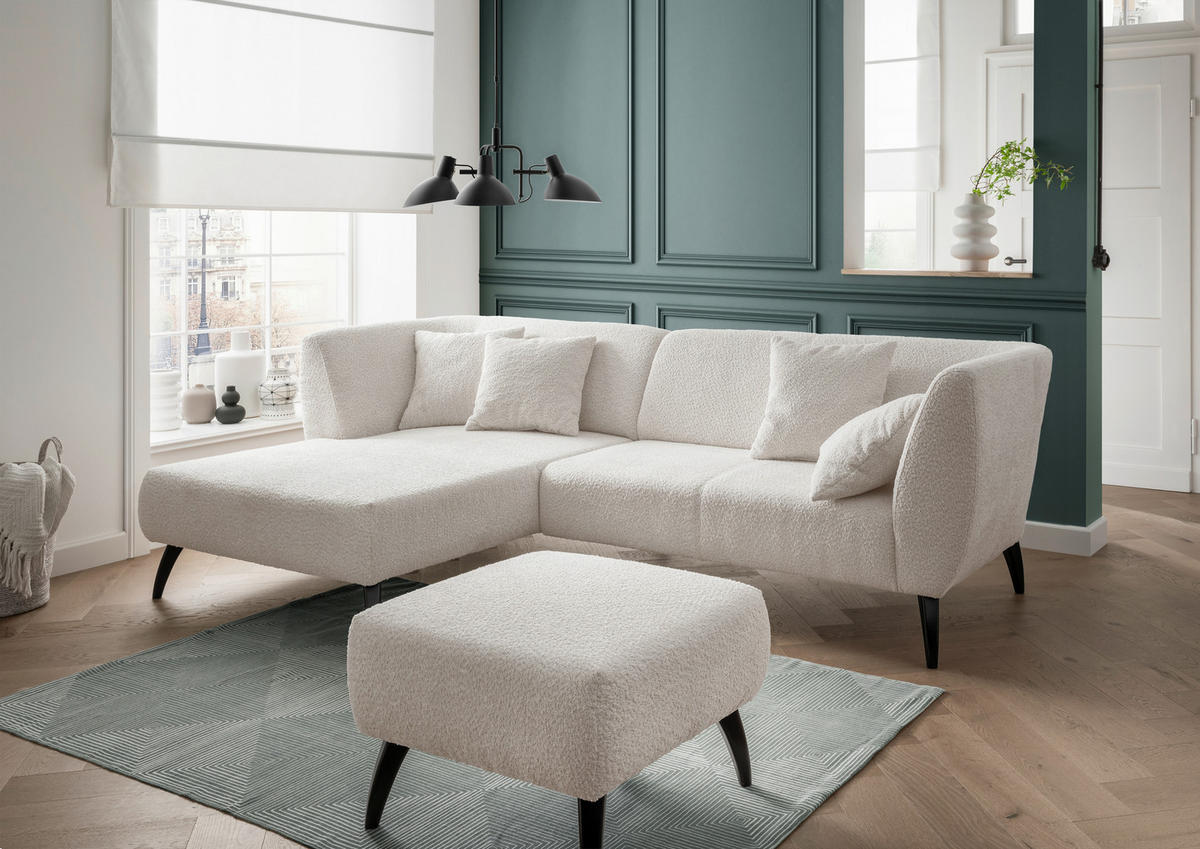 ECKSOFA in Bouclé Weiss  - Weiss/Schwarz, Modern, Holz/Textil (160/264cm) - MID.YOU