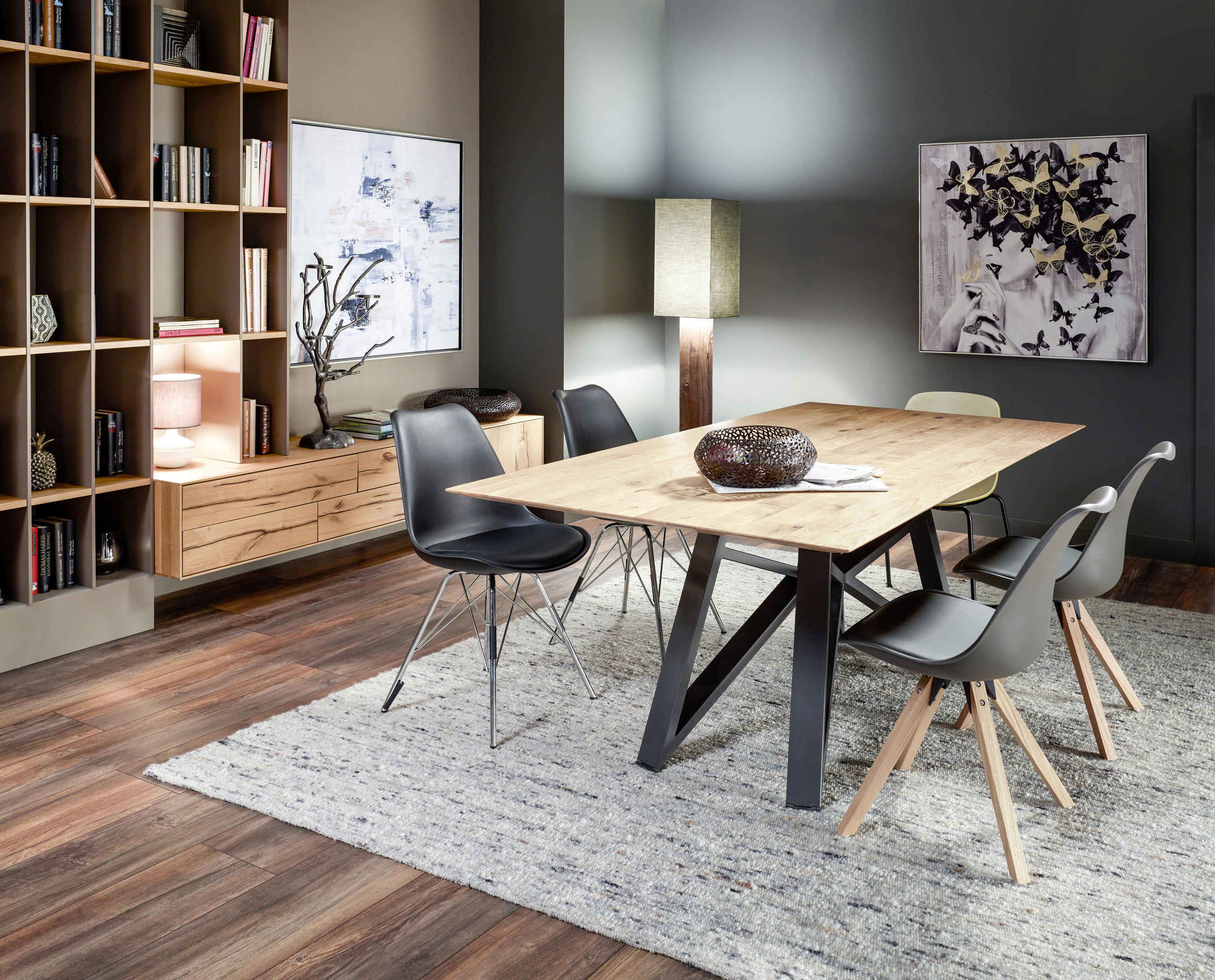 WOHNWAND  in Grau, Eichefarben  361/260/46 cm  - Edelstahlfarben/Eichefarben, Design, Holz/Holzwerkstoff (361/260/46cm) - Anrei