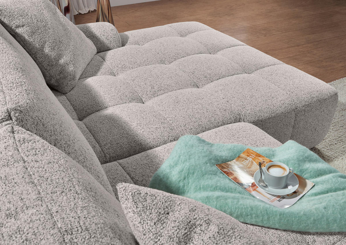 Ecksofa mit Funktion Grau Flachgewebe Zierkissen, Rückenkissen, Bettkasten, Schlaffunktion, Rücken echt, Liegefläche im Originalstoff  - Schwarz/Grau, KONVENTIONELL, Kunststoff/Textil (277/190cm) - Carryhome