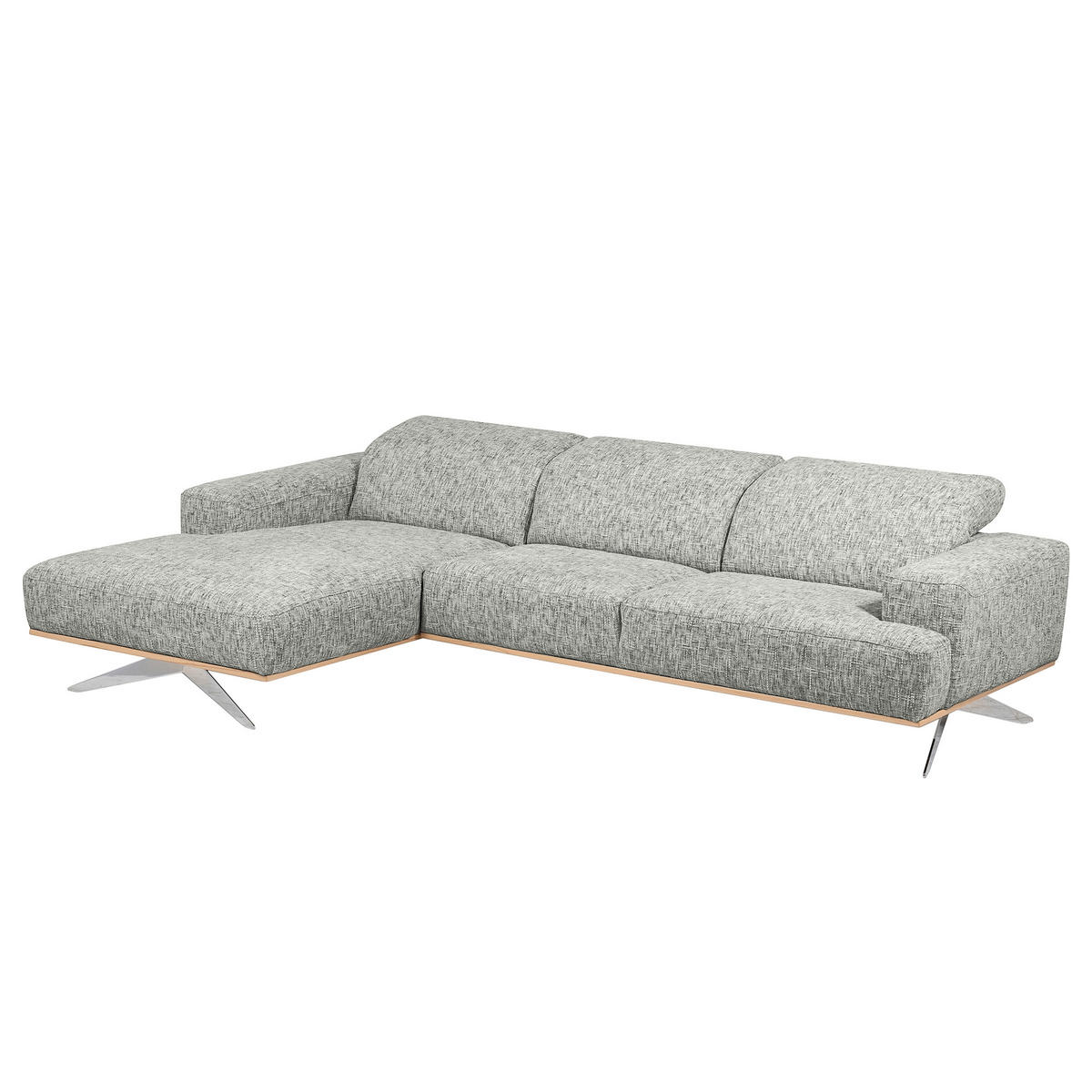 ECKSOFA PORTLAND Grau Struktur Kopfteilverstellung  - Chromfarben/Naturfarben, Design, Holz/Textil (187/295cm) - Livetastic