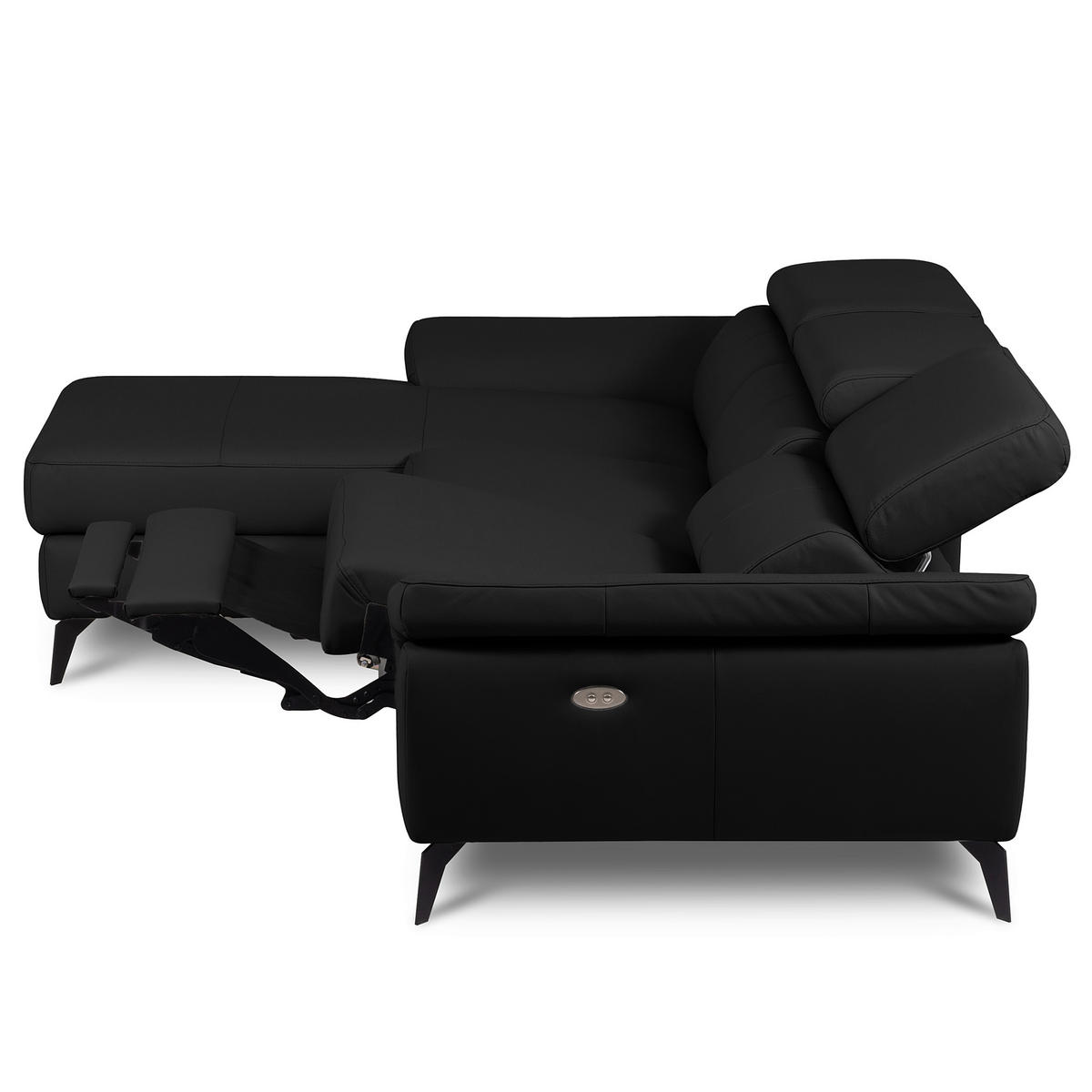 ECKSOFA Schwarz Echtleder Lederlook Rücken echt, Armteilverstellung, Relaxfunktion, Kopfteilverstellung  - Schwarz, Design, Leder/Textil (179/252cm) - Livetastic