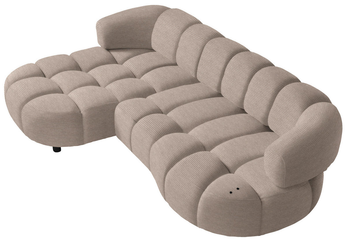 ECKSOFA  in Cord, Velours Hellbraun  183/284 cm  - Hellbraun/Schwarz, Design, Holz/Textil (183/284cm) - Welnova