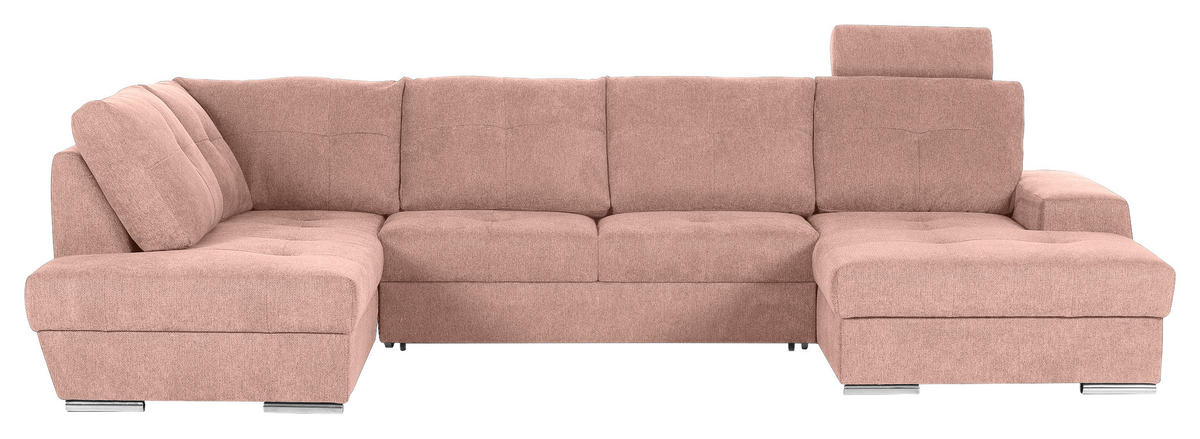 WOHNLANDSCHAFT in Flachgewebe Altrosa  - Chromfarben/Altrosa, Konventionell, Kunststoff/Textil (217/338/180cm) - Hom`in