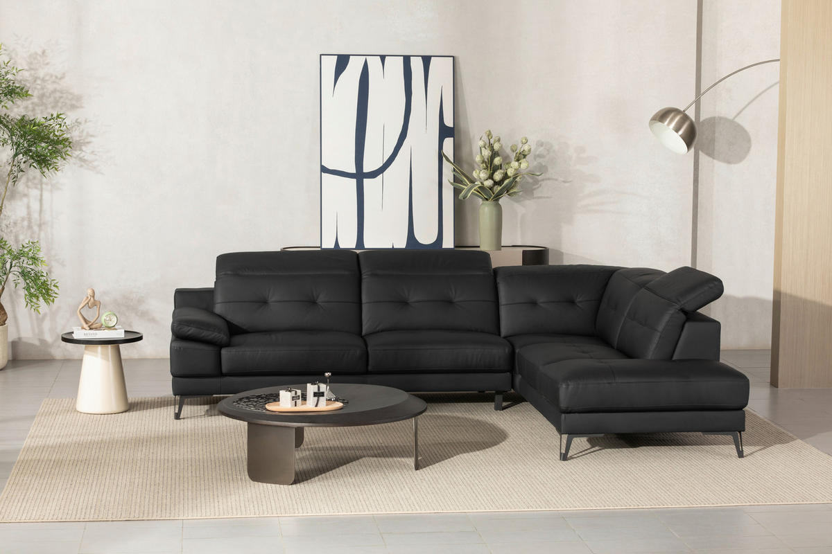 KUTNA GARNITURA koža  crna   - crna, Moderno, koža/tekstil (287/224cm) - MID.YOU