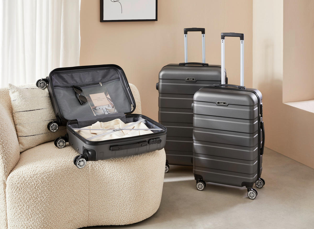 REISEKOFFERSET Dunkelgrau 3-teilig  - Dunkelgrau, Basics, Kunststoff/Metall - Novel