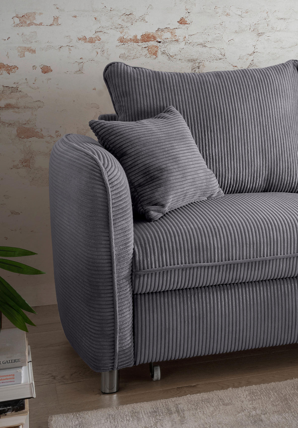 ECKSCHLAFSOFA in Cord Grau  - Chromfarben/Grau, Modern, Textil/Metall (254/160cm) - Livetastic