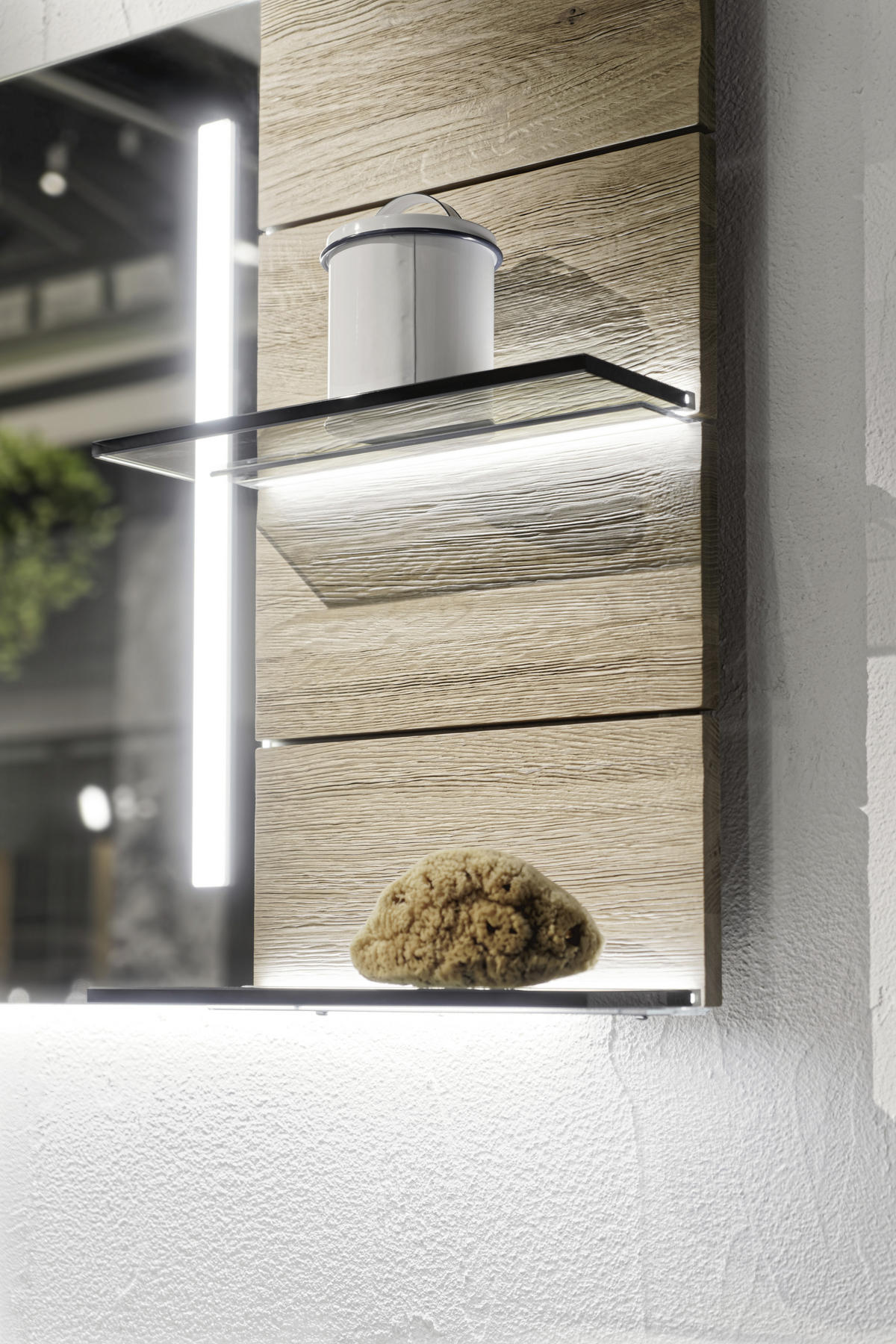BADEZIMMER  in 128,4 cm  - Weiss/Eichefarben, Modern, Glas/Holz (128,4cm) - Voglauer