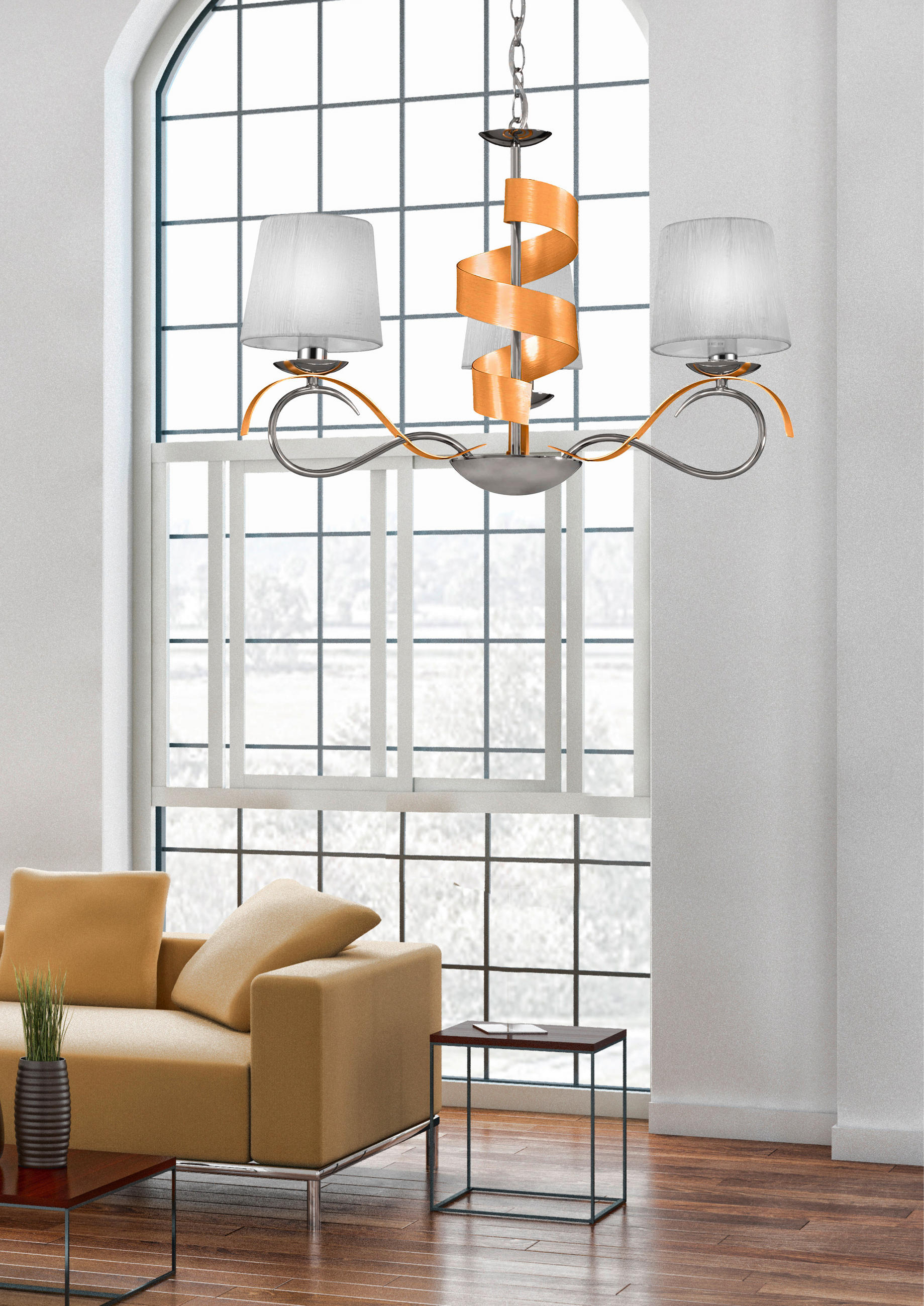 PENDELLAMPA Denis 68/68/100 cm  - kromfärg/guldfärgad, Klassisk, metall/plast (68/68/100cm)