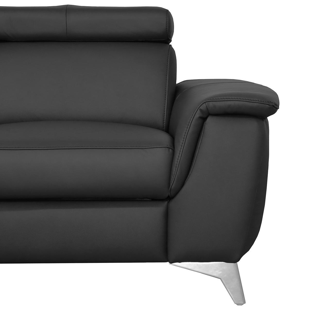 ECKSOFA Schwarz Echtleder Lederlook  - Chromfarben/Schwarz, Design, Leder/Textil (197/257cm) - Livetastic