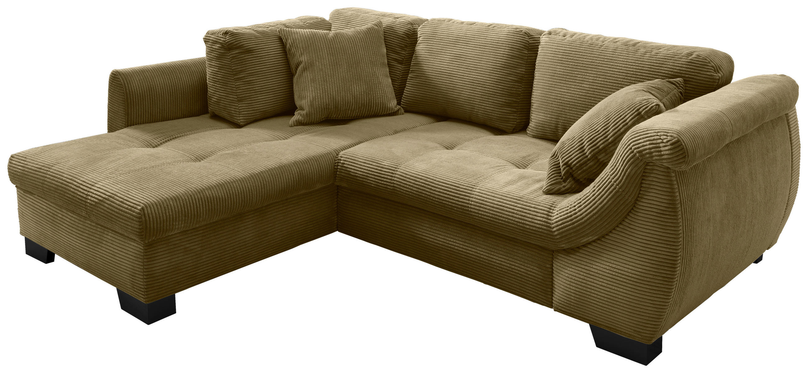 ECKSOFA in Cord Olivgrün  - Schwarz/Olivgrün, Design, Holz/Textil (190/250cm) - MID.YOU