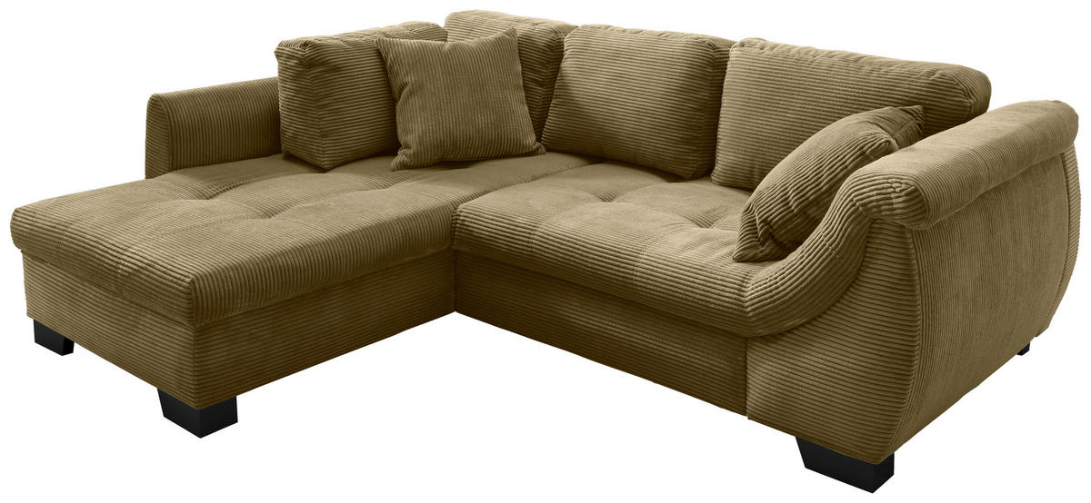 ECKSOFA in Cord Olivgrün  - Schwarz/Olivgrün, Design, Holz/Textil (190/250cm) - MID.YOU