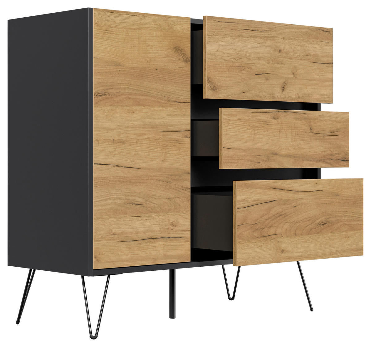 SIDEBOARD Posseik Industrial  in 99/93,6/42 cm  - Elfenbein/Eichefarben, Design, Holzwerkstoff/Metall (99/93,6/42cm) - P & B