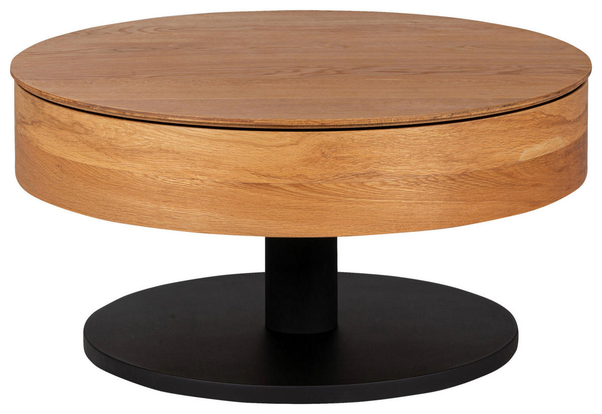 COUCHTISCH Eiche furniert, massiv rund Schwarz, Eichefarben  - Eichefarben/Schwarz, Natur, Holz/Holzwerkstoff (78/78/41cm) - Waldwelt