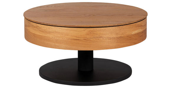 COUCHTISCH Eiche furniert, massiv rund Schwarz, Eichefarben - Eichefarben/Schwarz, Natur, Holz/Holzwerkstoff (78/78/41cm) - Waldwelt