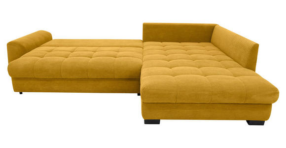 ECKSOFA Currygelb Cord Rückenkissen, Armlehnenkissen, Bettkasten, Schlaffunktion, Rücken echt, Liegefläche im Originalstoff  - Currygelb/Schwarz, KONVENTIONELL, Kunststoff/Textil (304/212cm) - Carryhome
