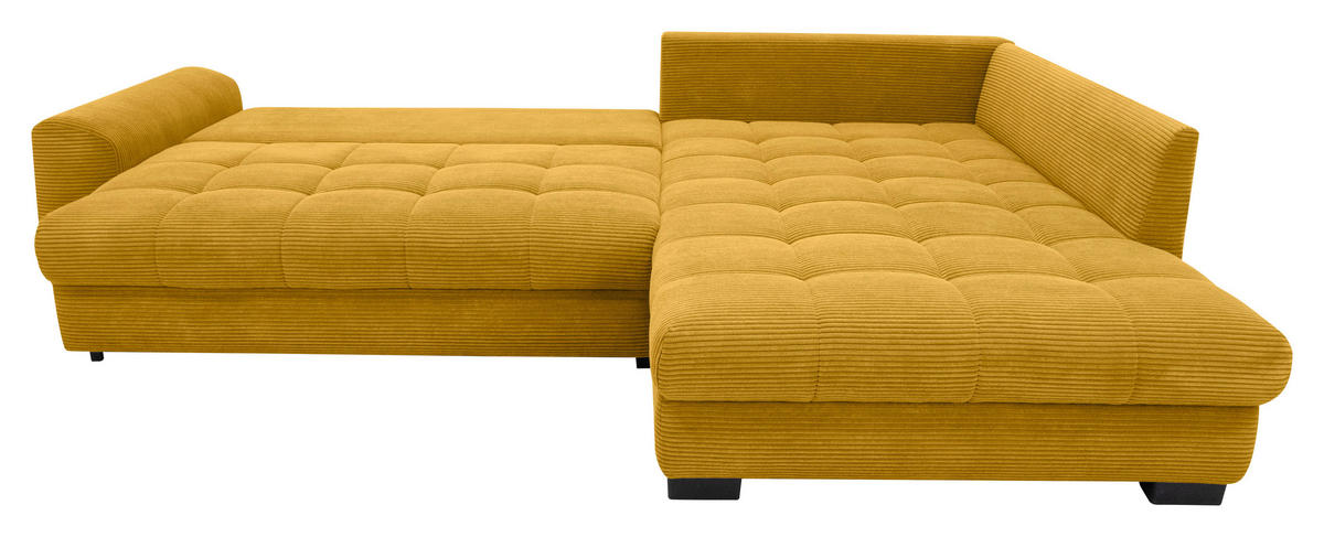 ECKSOFA Currygelb Cord Rückenkissen, Armlehnenkissen, Bettkasten, Schlaffunktion, Rücken echt, Liegefläche im Originalstoff  - Currygelb/Schwarz, KONVENTIONELL, Kunststoff/Textil (304/212cm) - Carryhome