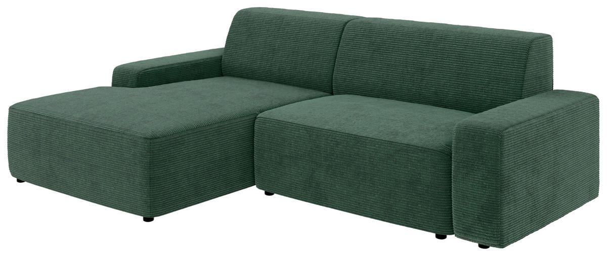 ECKSOFA in Cord Dunkelgrün  - Dunkelgrün/Schwarz, Modern, Kunststoff/Textil (162/246cm) - Trendmanufaktur