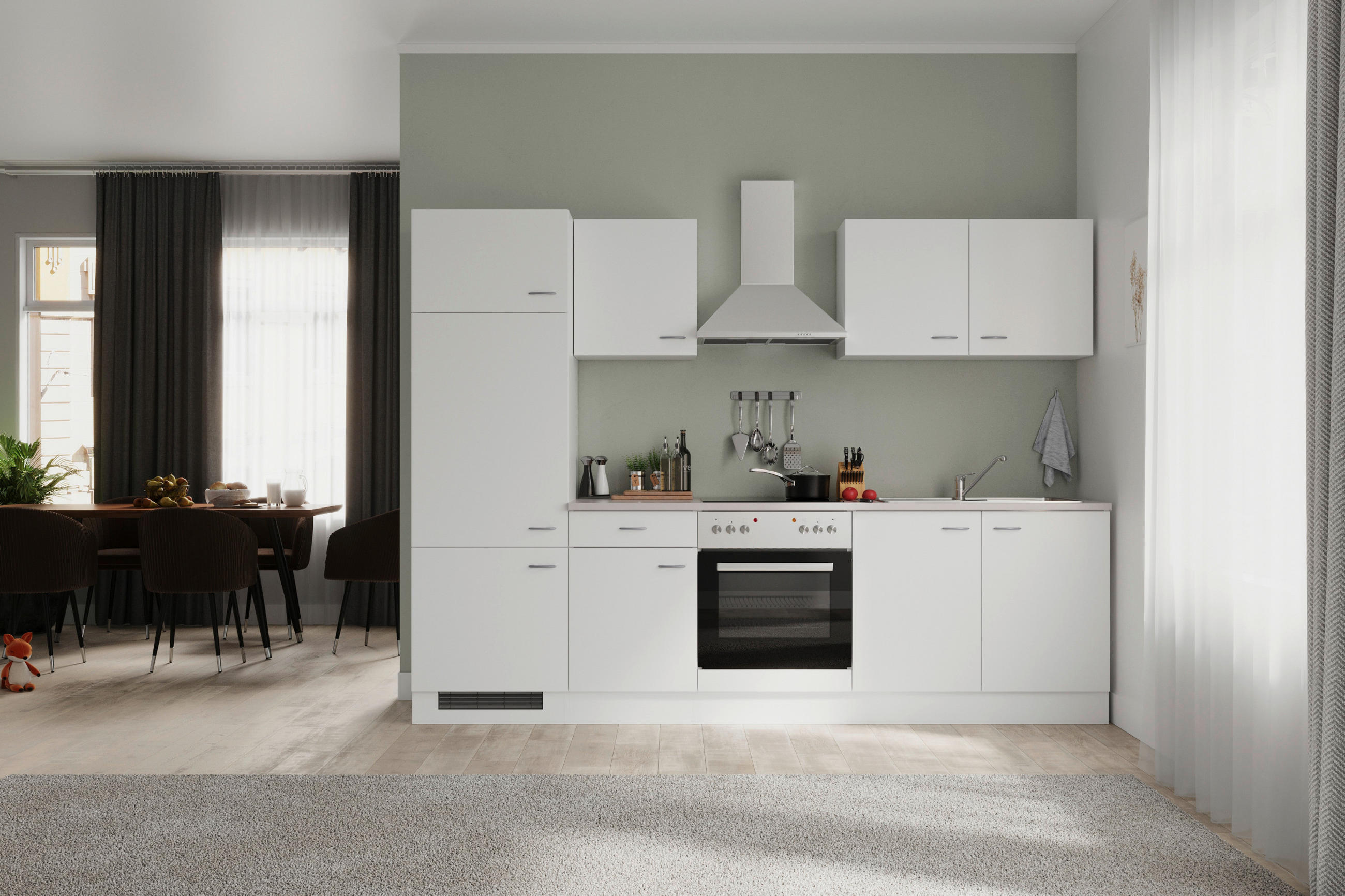KÜCHENBLOCK 270 cm   in Weiß  - Edelstahlfarben/Hellgrau, MODERN, Holzwerkstoff/Kunststoff (270cm) - FlexWell
