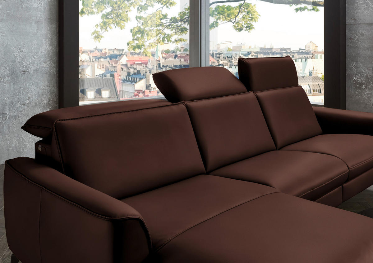 ECKSOFA in Echtleder Braun  - Schwarz/Braun, Natur, Leder/Metall (168/281cm) - Valdera