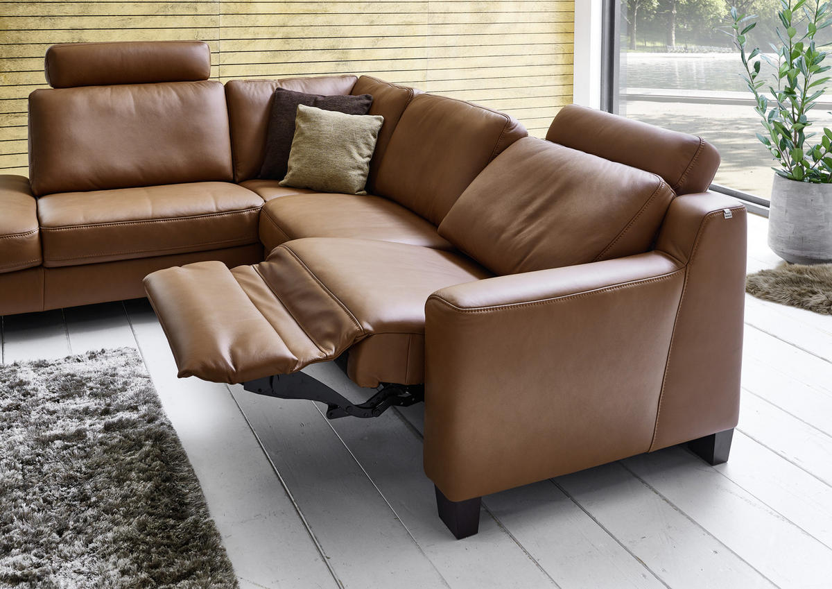 ECKSOFA in Echtleder Braun  235/259 cm  - Eichefarben/Braun, Design, Leder/Holz (235/259cm) - Valdera