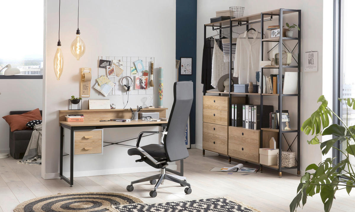 SCHREIBTISCH 140/60/84 cm  in Naturfarben, Schwarz  - Schwarz/Naturfarben, Design, Holzwerkstoff/Metall (140/60/84cm) - Livetastic