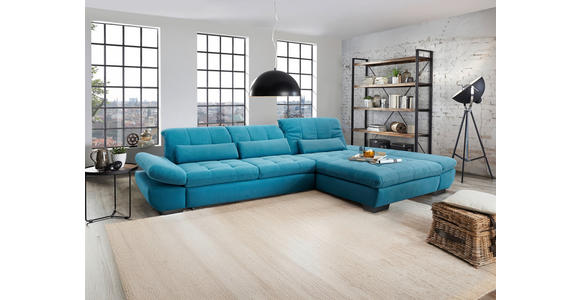 ECKSOFA Türkis Mikrofaser - Türkis/Schwarz, Design, Textil/Metall (204/341cm) - Xora
