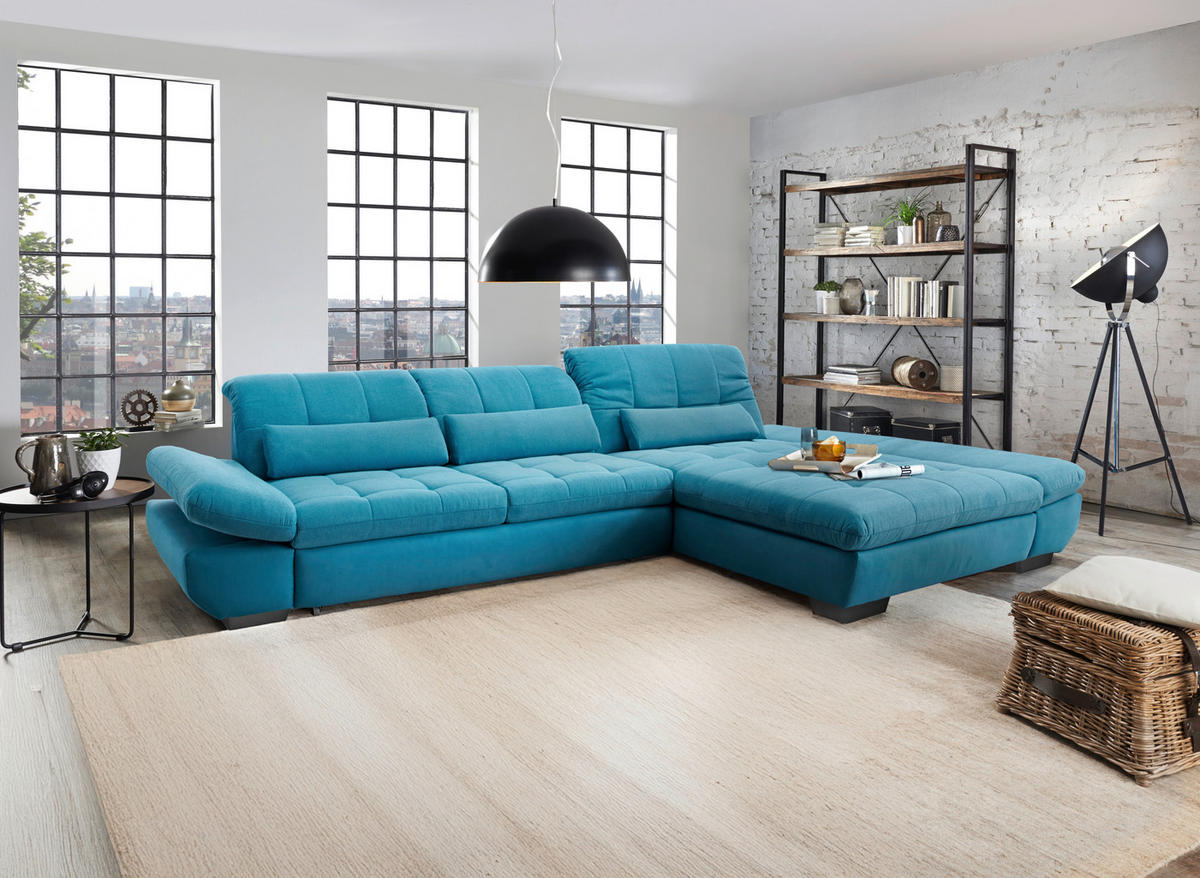 ECKSOFA Türkis Mikrofaser  - Türkis/Schwarz, Design, Textil/Metall (204/341cm) - Xora